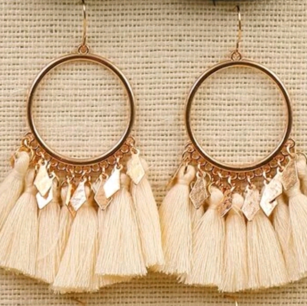 White Tassel and Charm Earrings